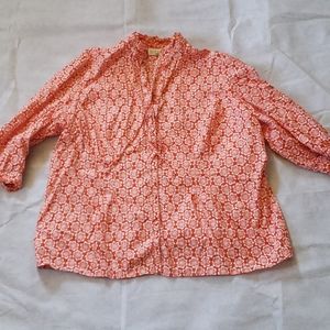 Bright red Hawaiian botton down top with ruffles